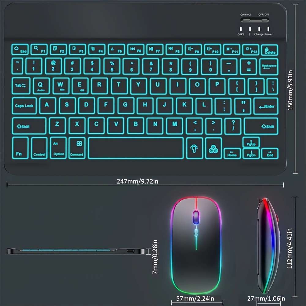 7-Color Backlit Portable Wireless Keyboard And Mouse Set