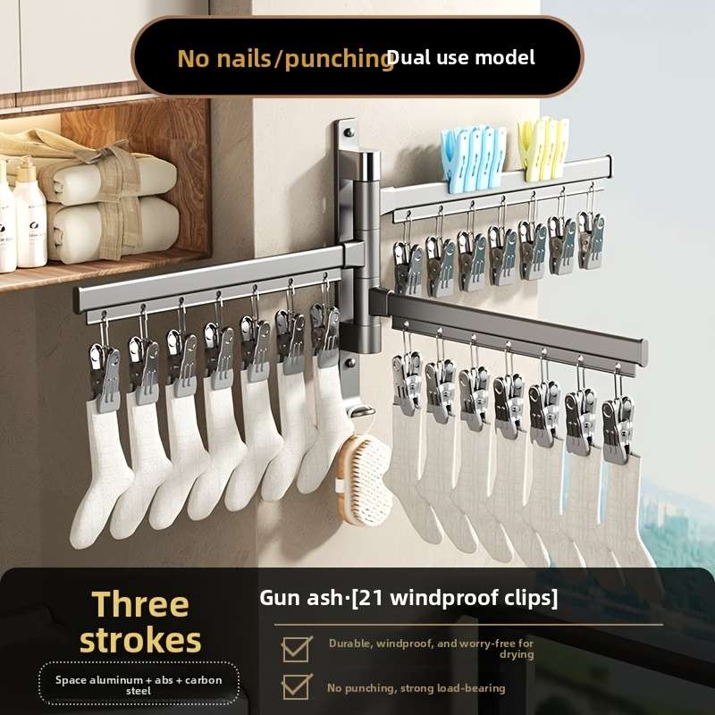 Clothes Rack Gun AshRotating Sock Clip 3 Rod 21 Clip Dualpurpose