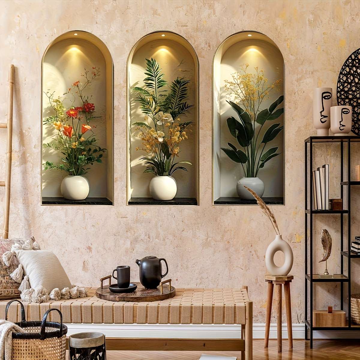 3PCS Nordic Textured Set Wall Stickers Fresh Green Plant Pot Bedroom