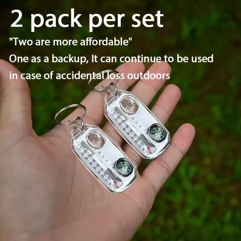 Set Compass Thermometer Magnifying Glass Keychain 4 In 1 Portable Multi