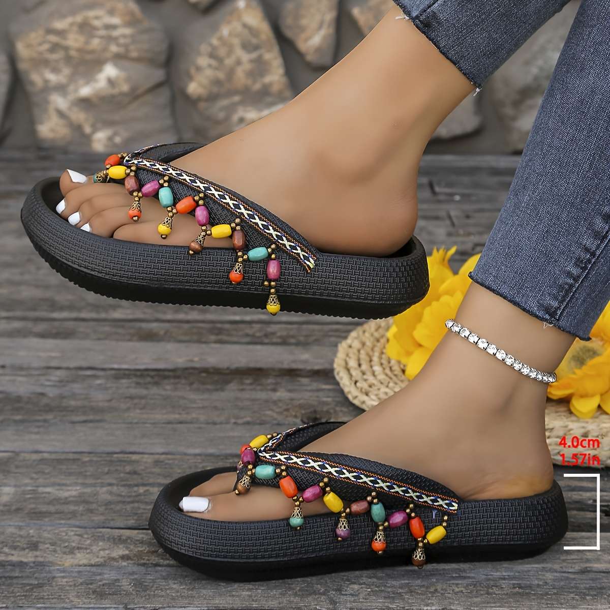 Ladies Summer Flip Flops Black Uk 6.5-7