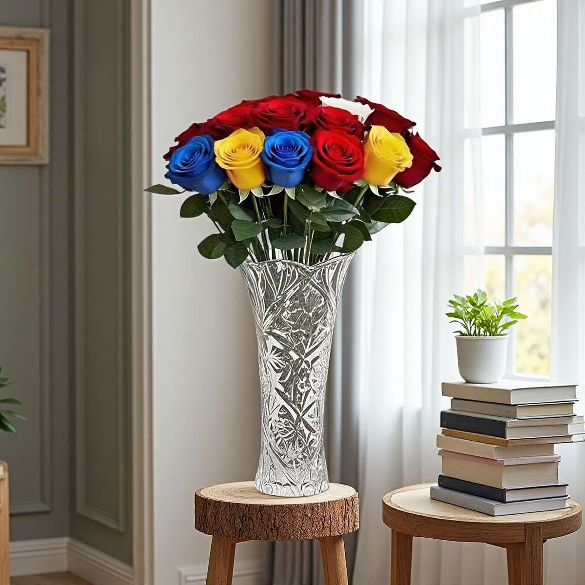 Simulated Flower Color 32Pcs 8 Red 8 White 8 Yellow And 8 Blue