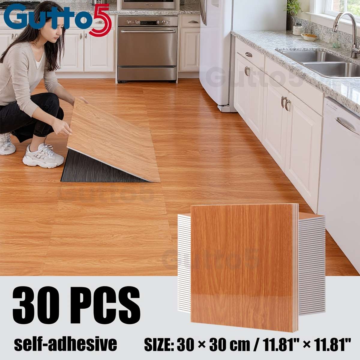 Self Adhesive Floor Stickers 30Pcs 11.8"11.8" 30Cm30Cm Dark Walnut
