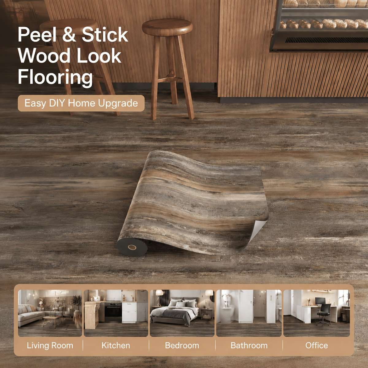 Self Adhesive Floor Stickers Dark Walnut Grain 2 Rolls Covers 2.4 Square Meters