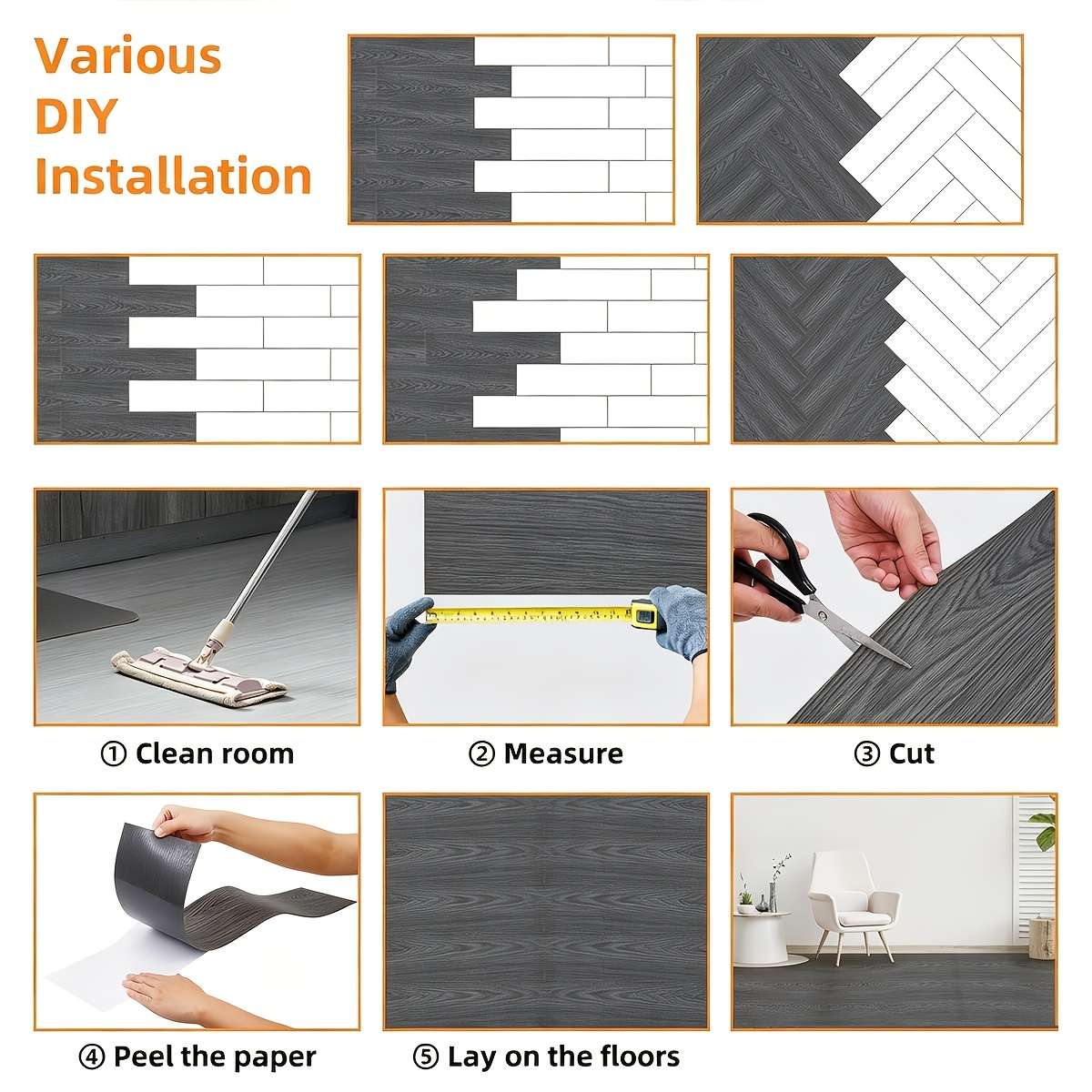 Self Adhesive Floor Stickers Rustic Oak 51 Pcs