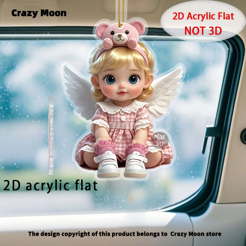 Car Interior Decor Color Pink Bear Headband Pink Plaid Skirt Angel