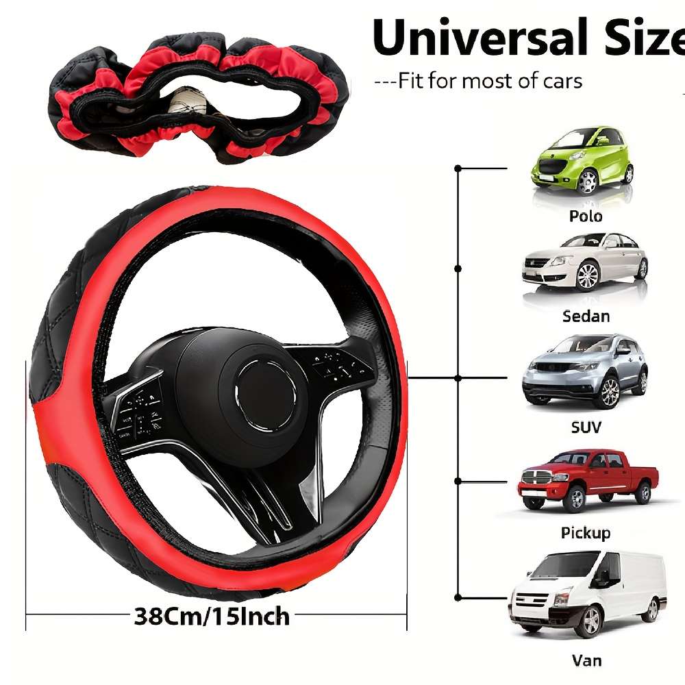 Car Steering Wheel Cover Black+Red Lines