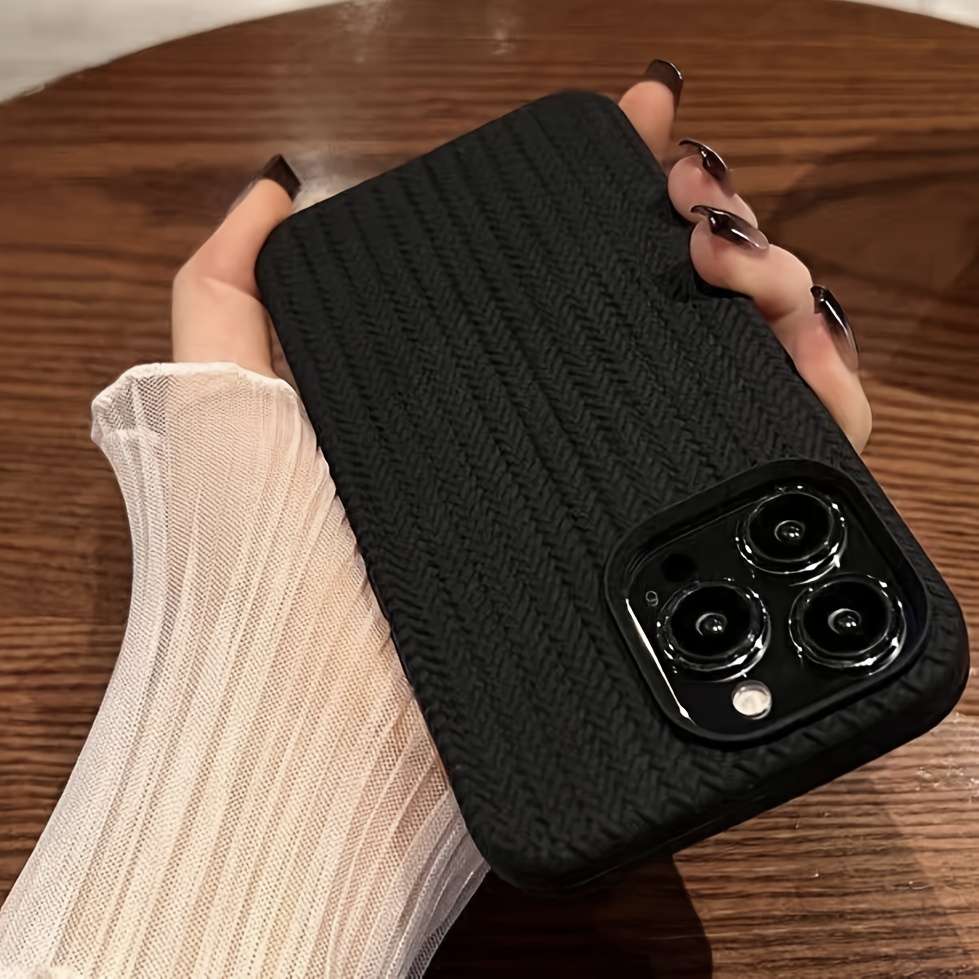 1pc Black For iPhone 7 Plus 8 Plus Knitted Style Textured Phone Case