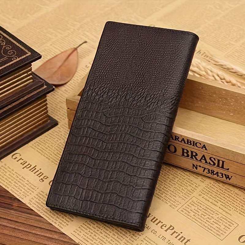 Men'S Classic Crocodile Pattern Long Walletmulti-Card Holder With Zipper Coin Pocket Textur