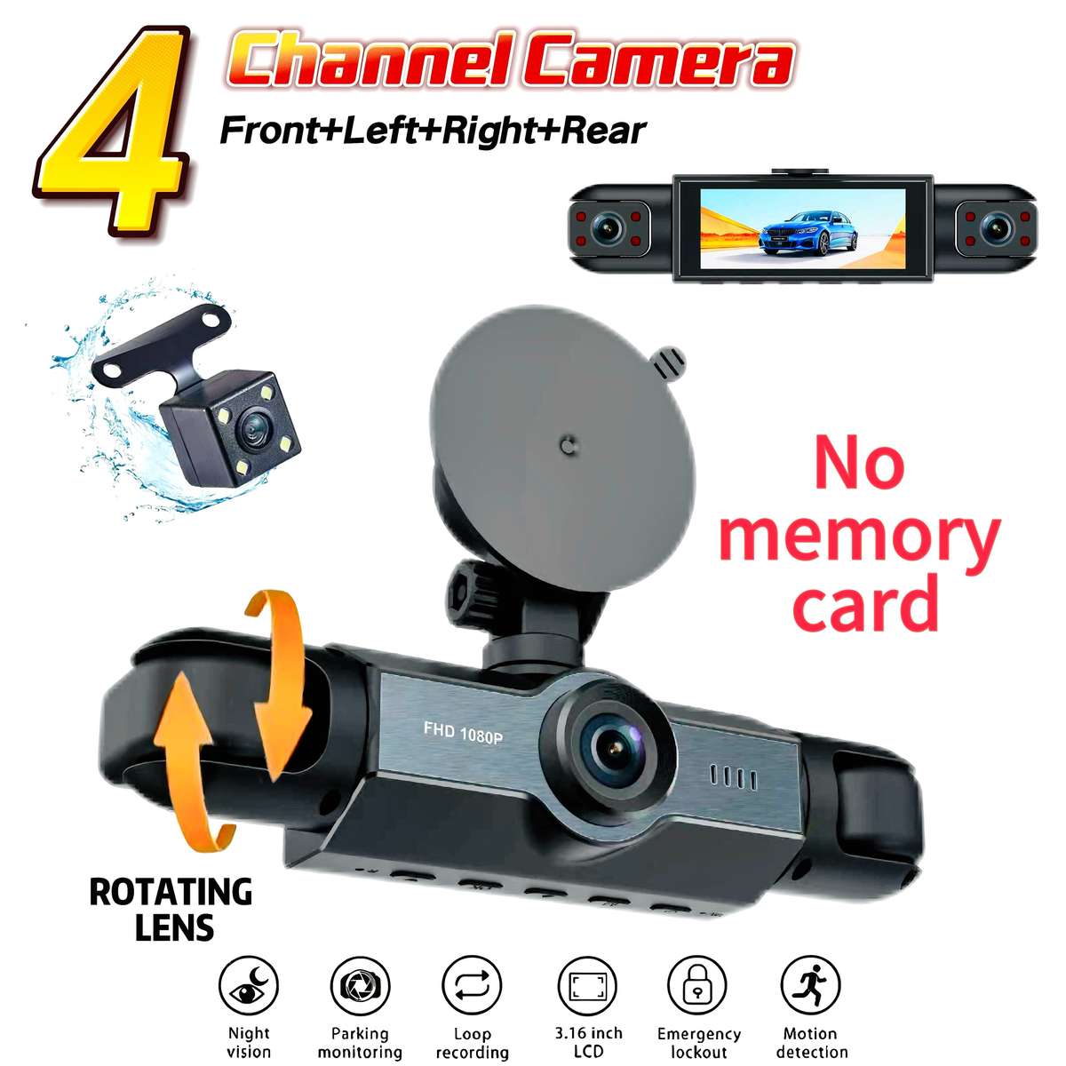 Dashcam Model 4 Cameras Front Rear Left And Right Including 32G Card