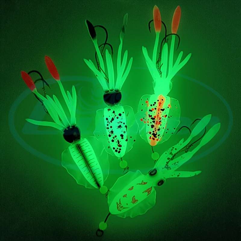 1pc Glow-In-The-Dark Squid Soft Bait for Deep Sea Boat Fishing with Hooks