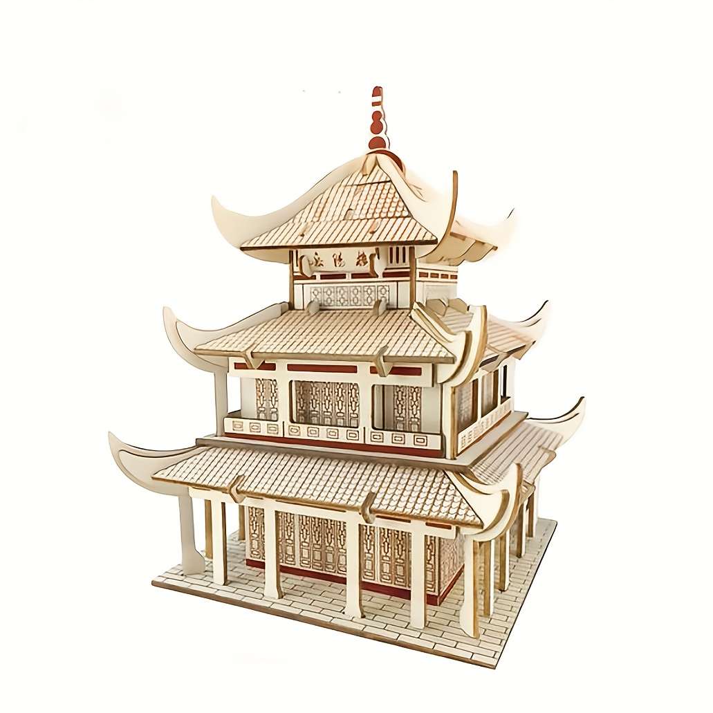 3D Model Desktop Ornaments Style 3D Ancient Building Building Wooden Puzzle