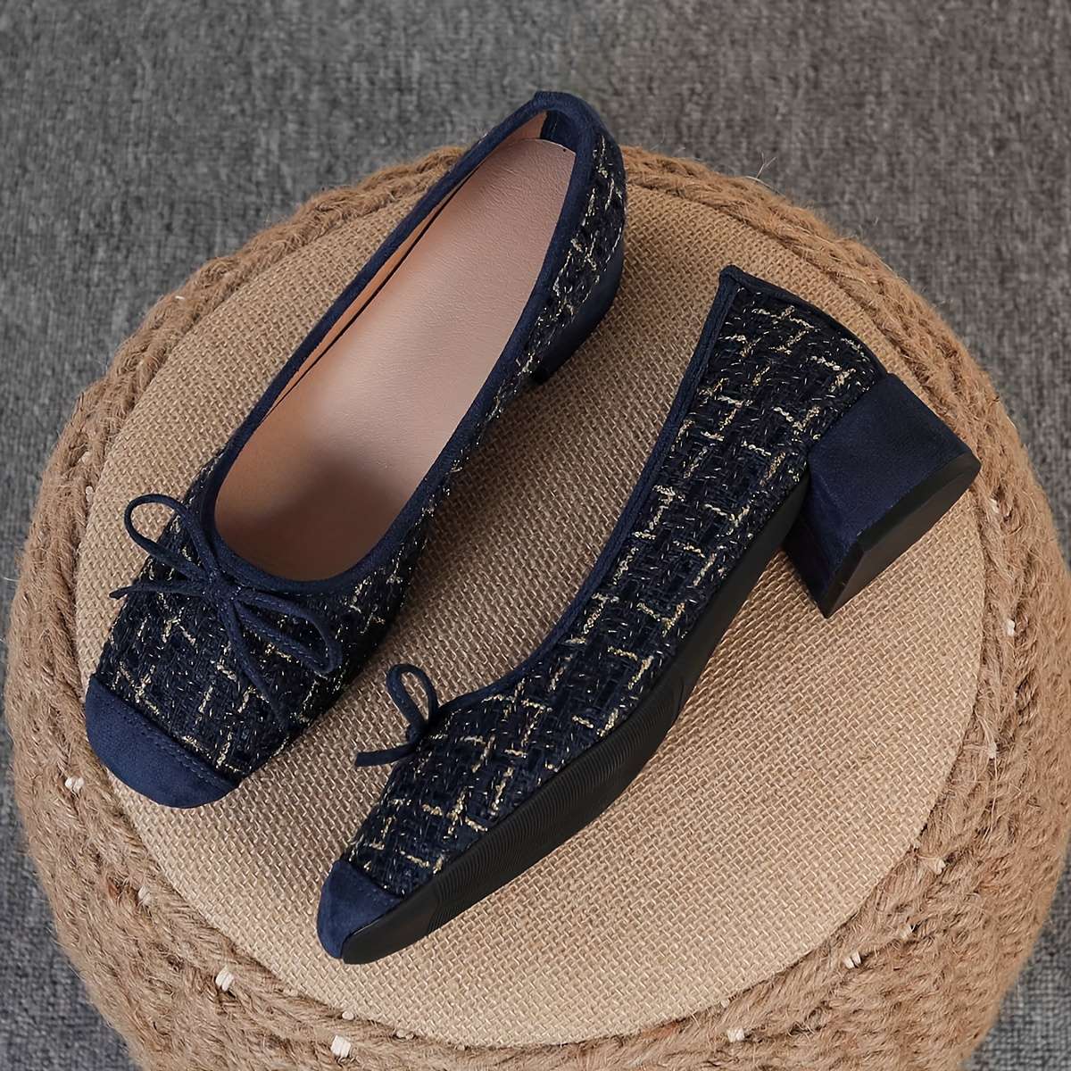 Women S High Heels Color Blue  Golden Plaid Sizeuk 7