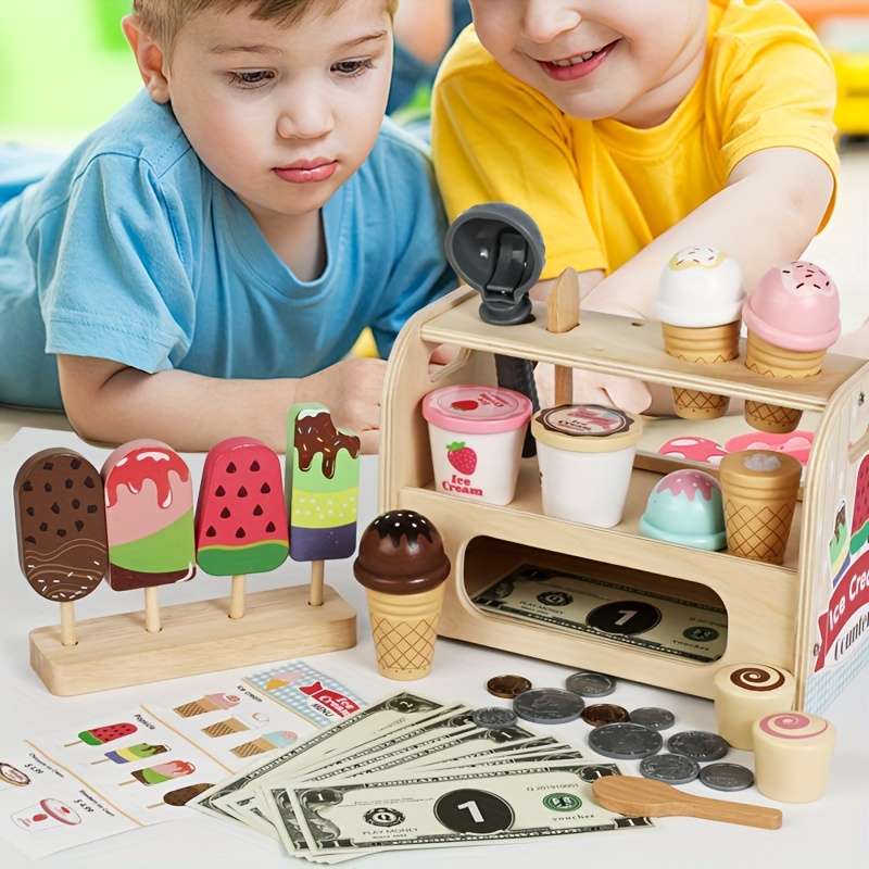 Childrens Toys Items Wooden Ice Cream Toy Set