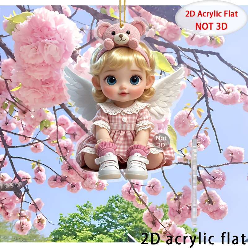 Car Interior Decor Color Pink Bear Headband Pink Plaid Skirt Angel