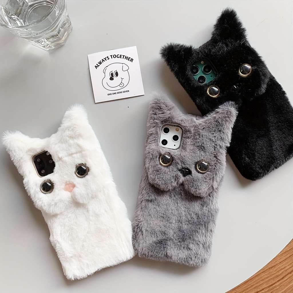 1Pc Grey For iPhone 7 Plus 8 Plus Soft Winter Cat Plush Phone Case
