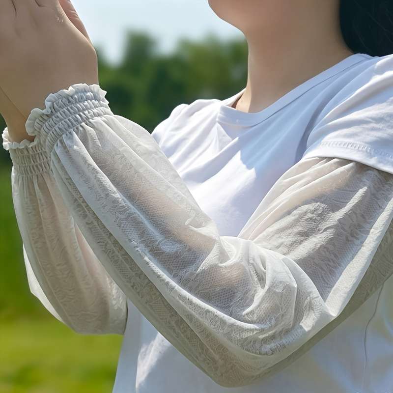 Sunscreen Sleeves Color Lace Cuff Cooling Ice Sleeves Pink