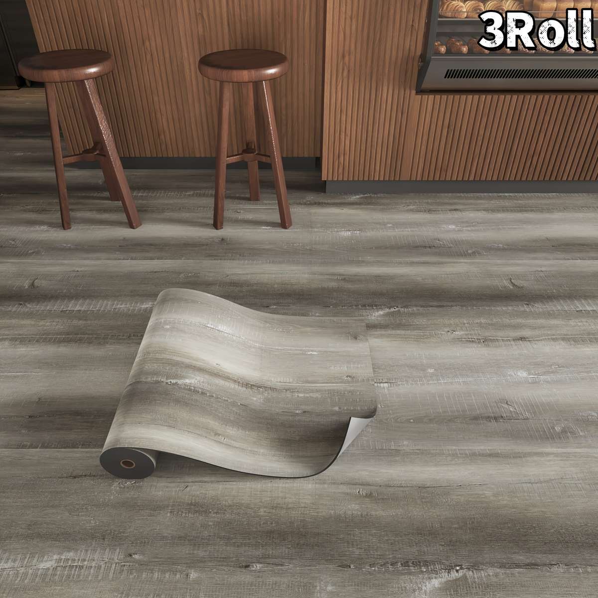 Self Adhesive Floor Stickers Light Gray Wood Grain 3Rolls