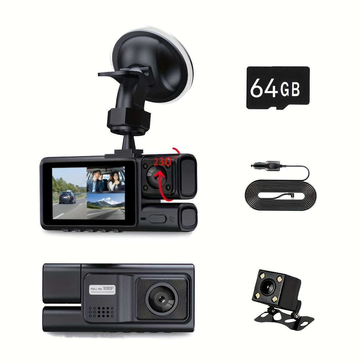 Dashcam Items Three Lens With 64Gb Card