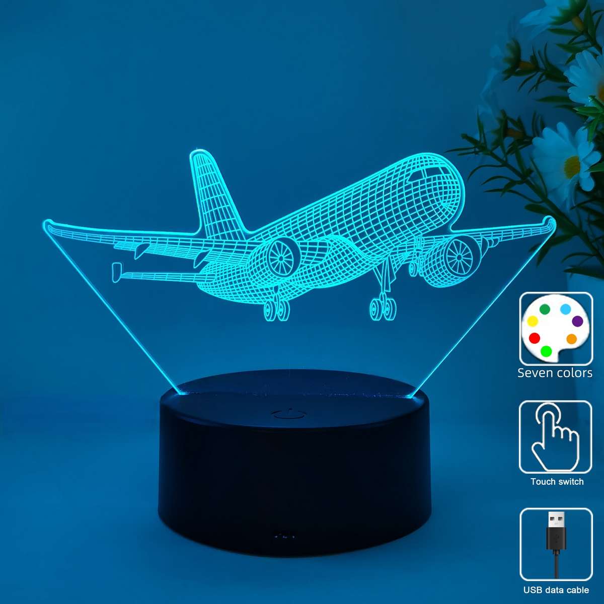 Night Light Style 7 Colors Touch Black Base