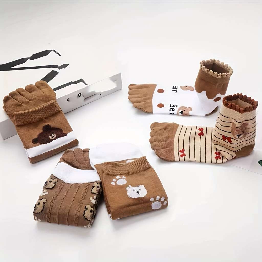 Women S Socks Color Brown Bear Mix 5 Pairs Size Onesize