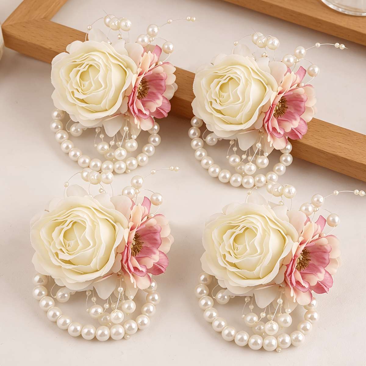 Wedding Supplies Color 4Pcs Pink Wrist Flowers