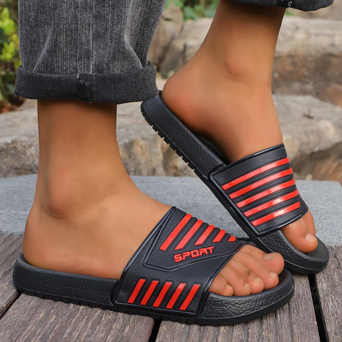 Men Slippers Summer Style Black Gray Size Uk 15