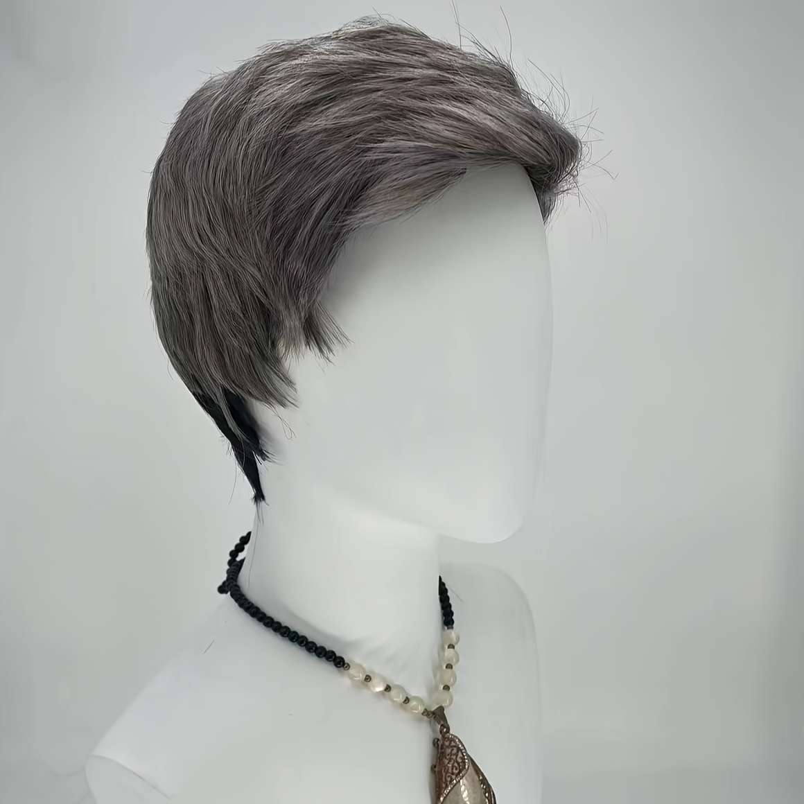 Silvery Grey Mens Wigs Hair Length 20.32Cm