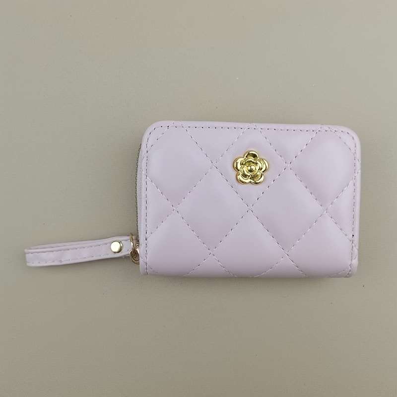 Elegant Pink Quilted Women'S Wallet With Golden-Tone Accentsslim Multi-Function Clutch Purse