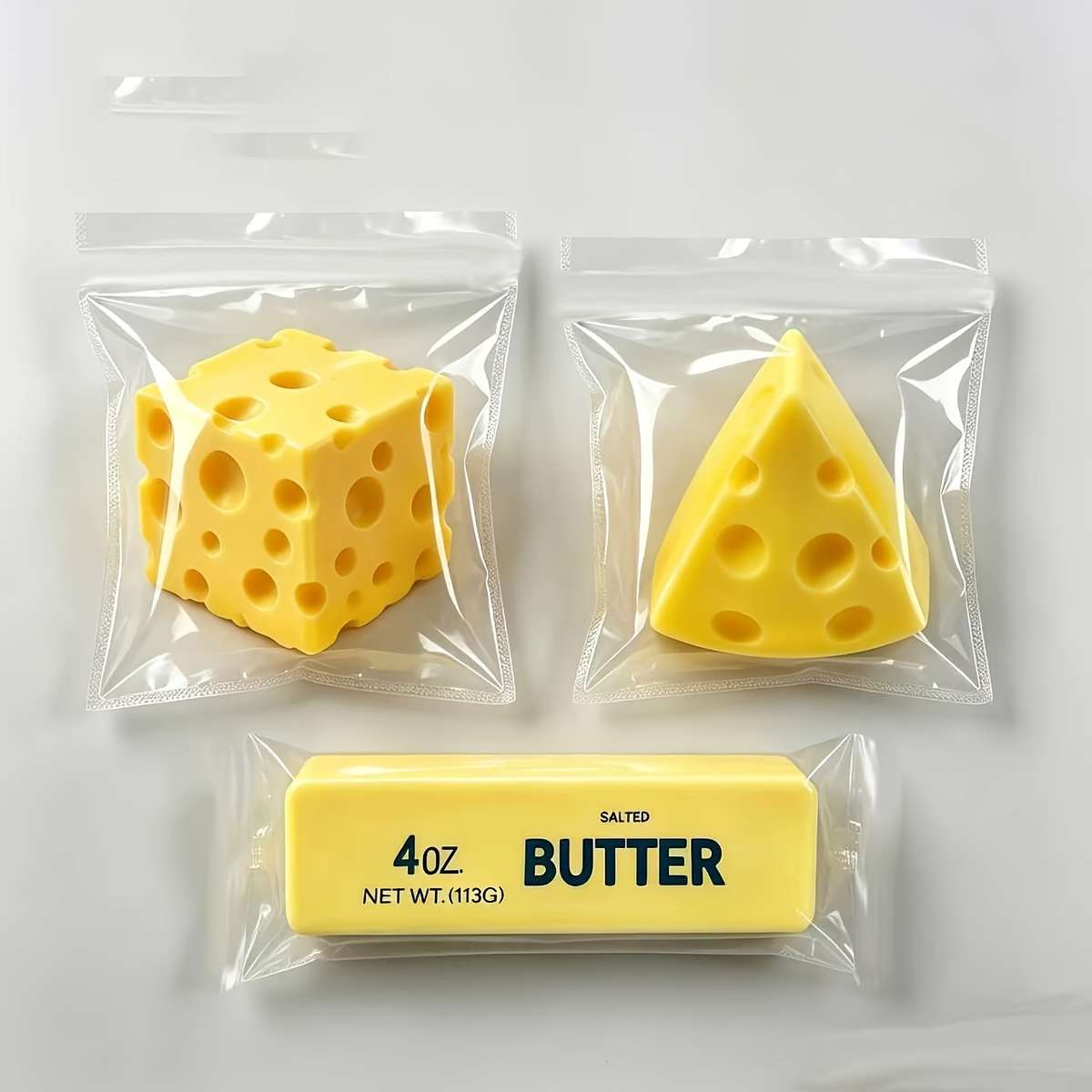 Squeezable Toys Flavors 4Pcs Set Butter Stick Square Cheese Triangle Cheese Steamed Bun
