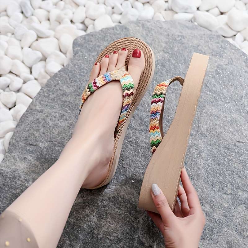 Ladies Summer Flip Flops Apricot Mid Heel Uk 5