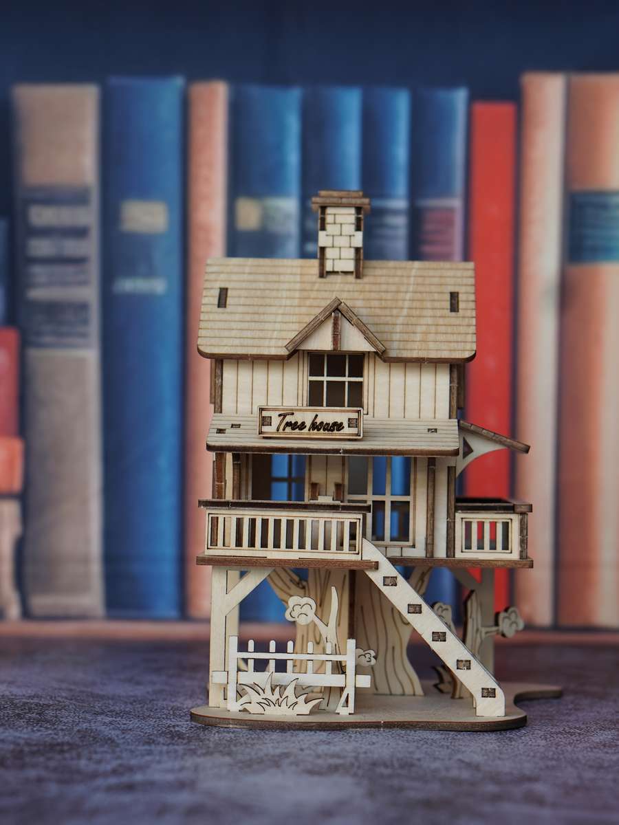 3D Building Model Puzzle Set Items Wooden House