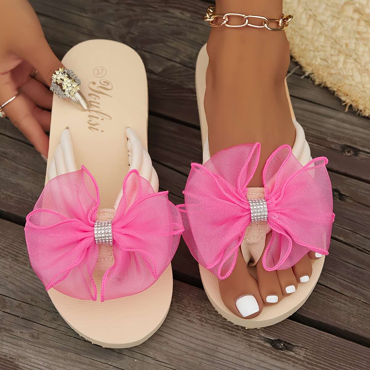 Ladies Summer Flip Flops Bright Pink Color Uk 5