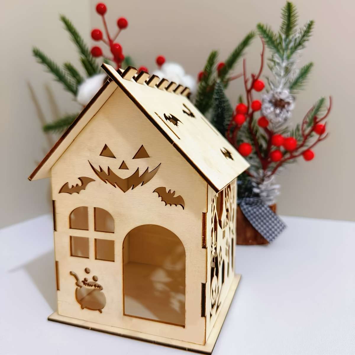 3D Building Model Puzzle Set Items Holiday Hollow Out Diy Wooden House