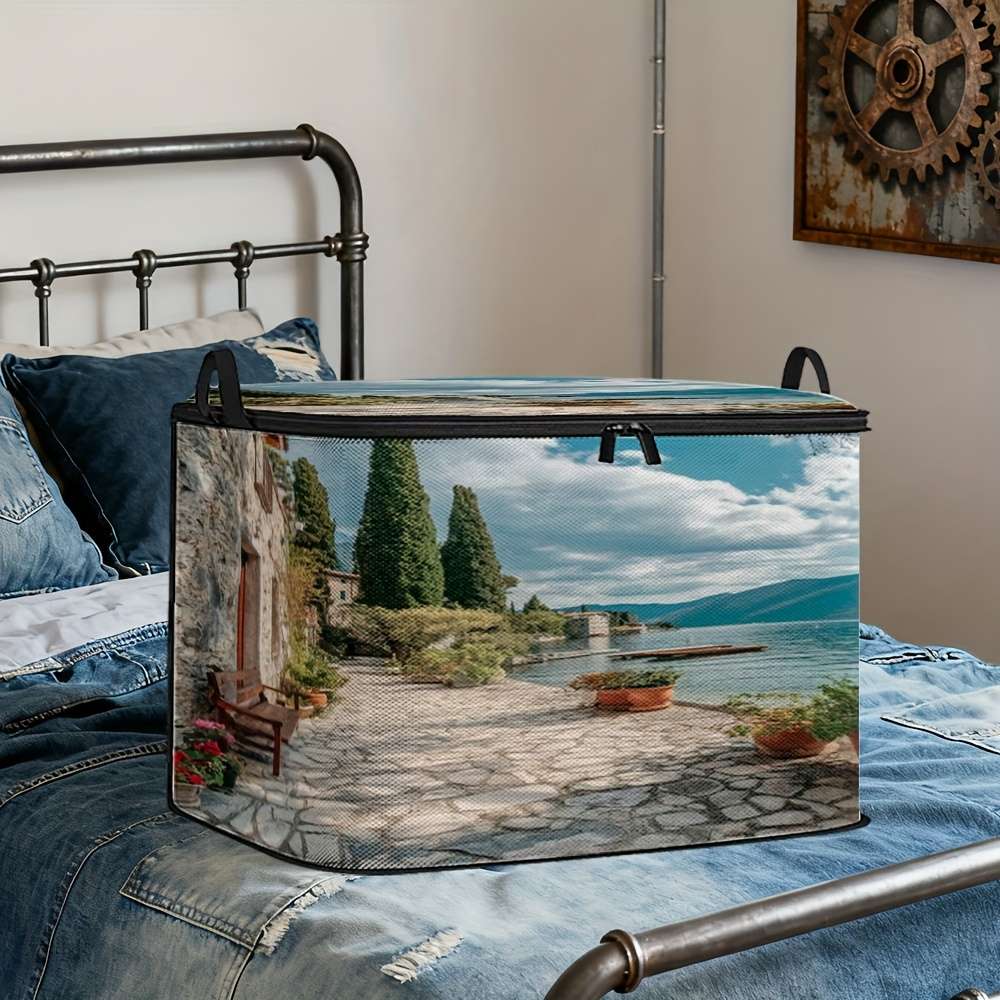 Modern Alpine Lake Landscape Painting Storage Bag
