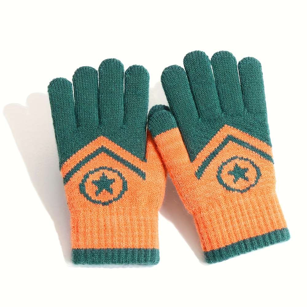 Gloves Color Round Fivepointed Star Orange Size4-7 Years Old