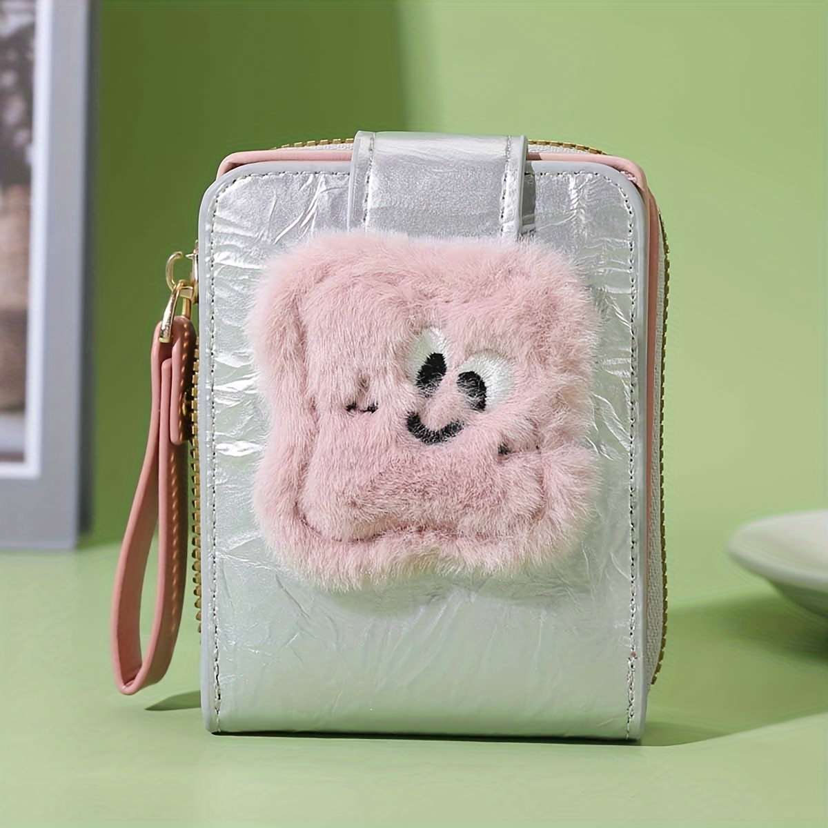 Plush Women'S Credit Card Wallet With Id Window Multi-Card Box Wallet Casual Multi-Compartment