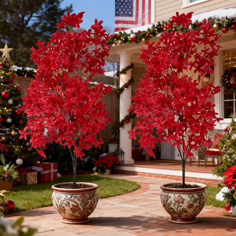 Simulated Flower Items 2 Red Long Branched Flowers