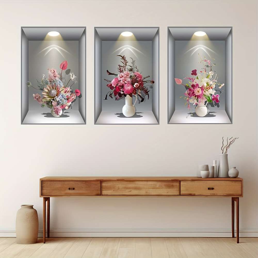 3Pcs Artistic Set Simulated Green Plant Wall Stickers Self Adhesive Wall Art