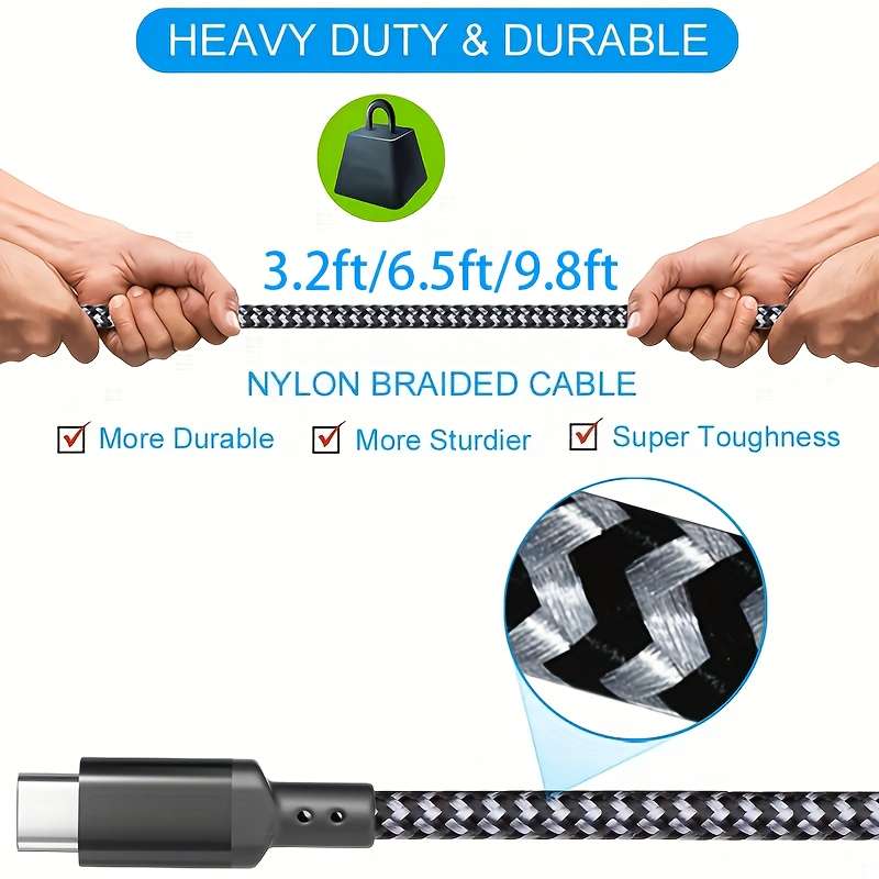 1pc 100cm USB to Type C charger nylon braided fast charging data cable for fast charging and da