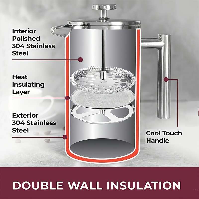 Premium Stainless Steel French Press Coffee Maker Double Walled Insulated