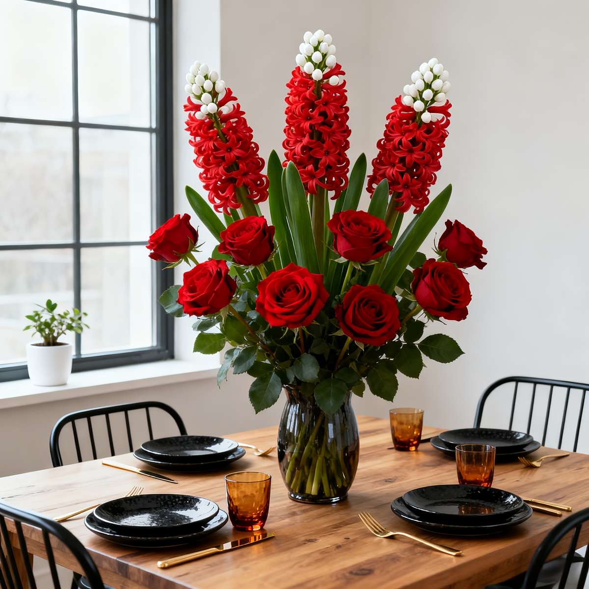 Simulated Flower Style 8Pc Elegant Rose Flower  Hyacinth Set
