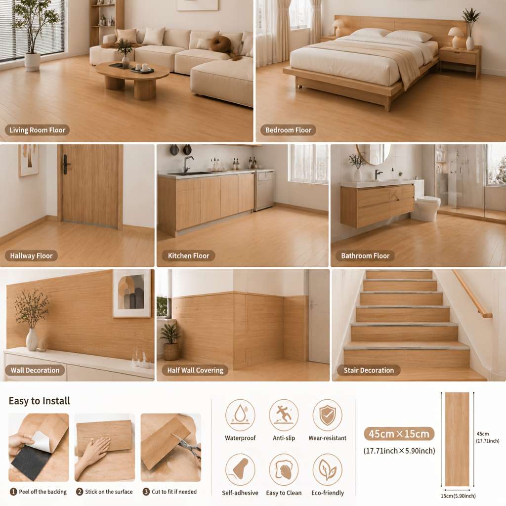 Self Adhesive Floor Stickers Wood Texture 10Pcs