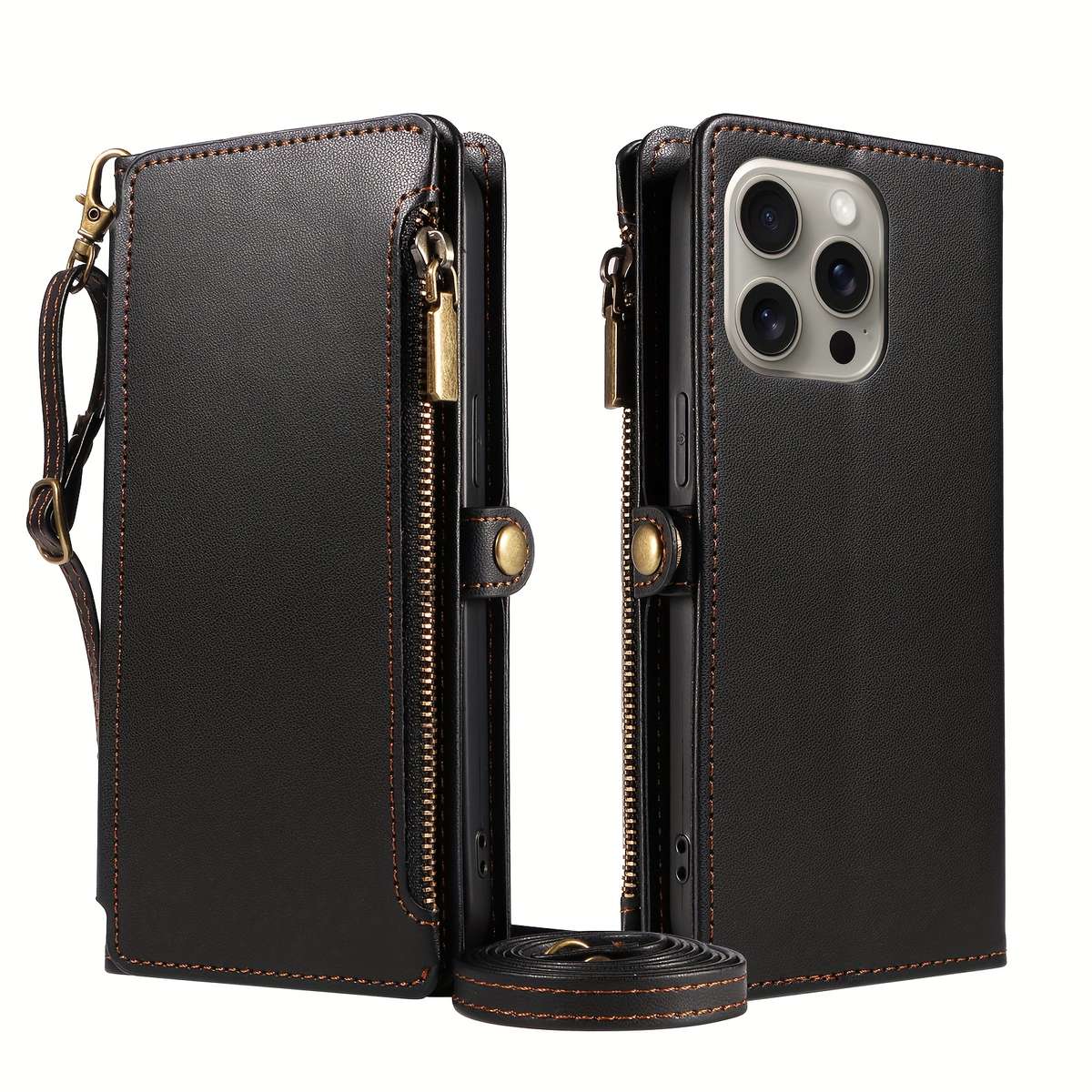 1Pc Black For iPhone 14 Plus Wallet Style Multi Card Slot Phone Case