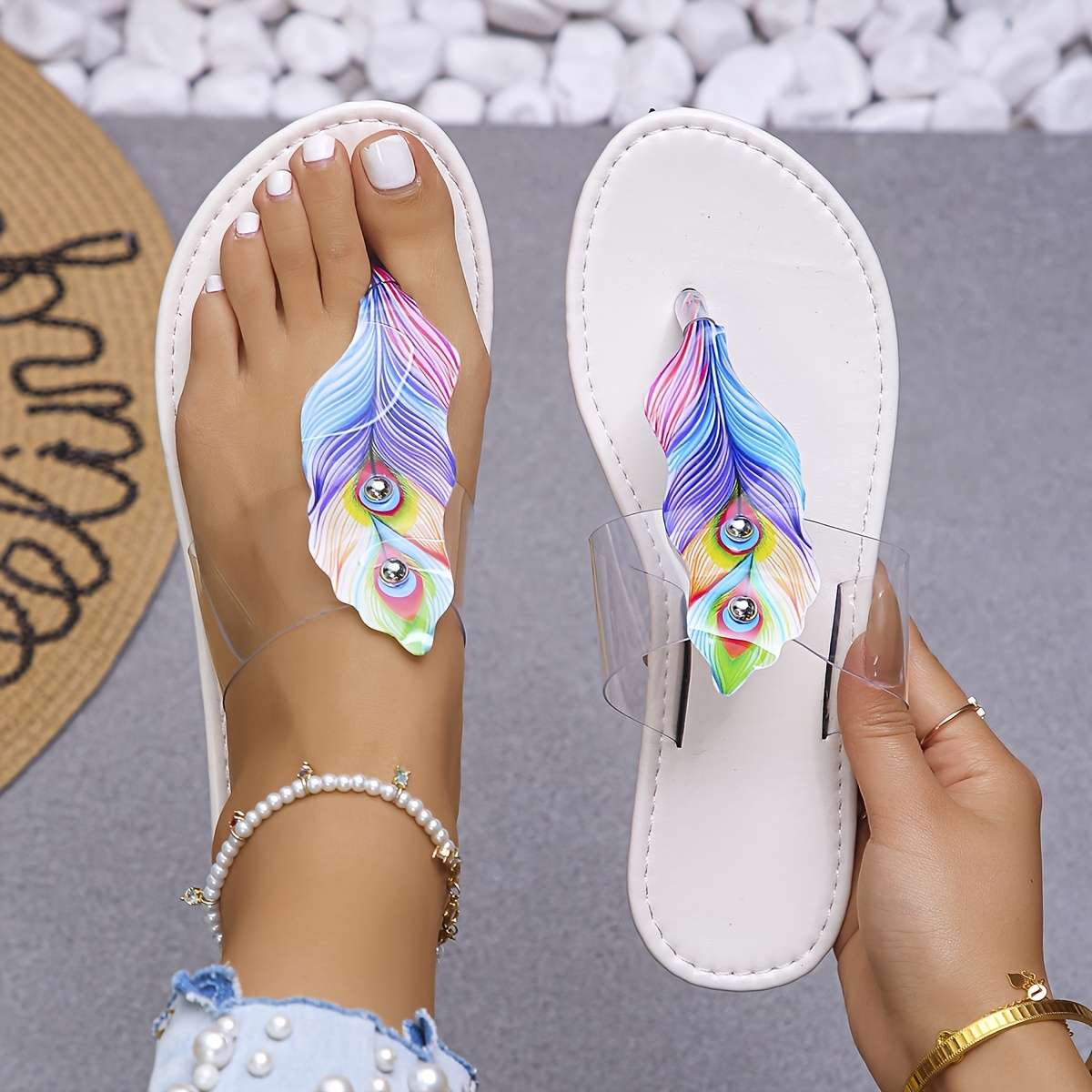 Ladies Summer Flip Flops White Uk 7
