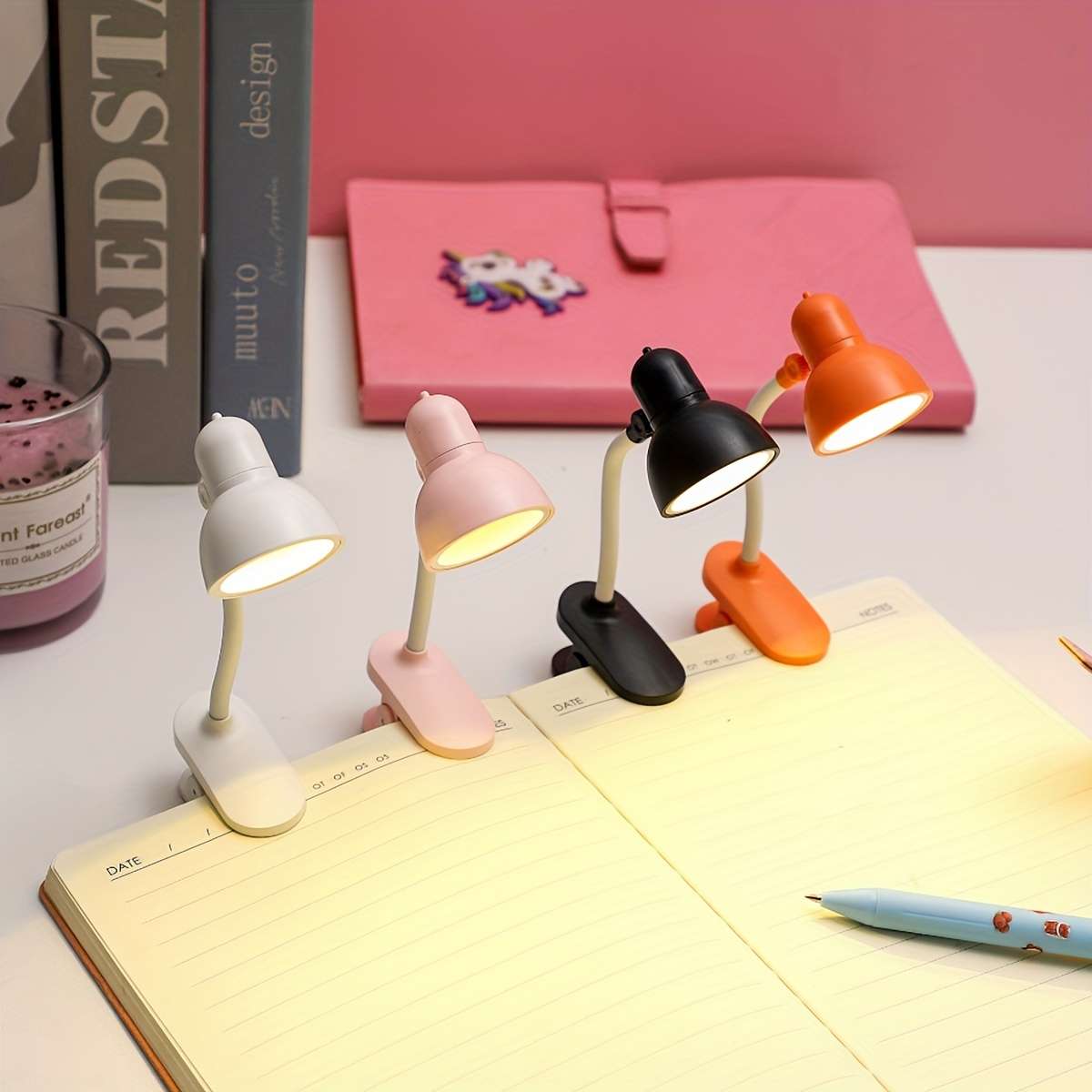 Desk Lamp Color 2Pcs Pink   White