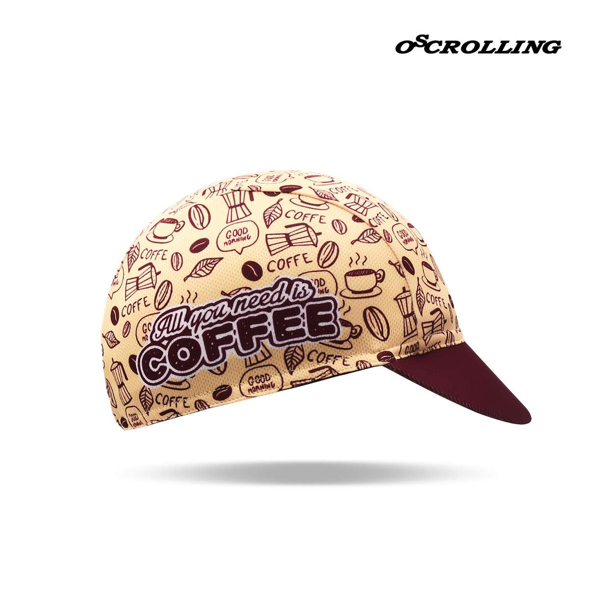 1pc Oscrolling Cycling Cap with Coffee Beer Designs Quick-Dry Breathable Mesh Back Moisture-W
