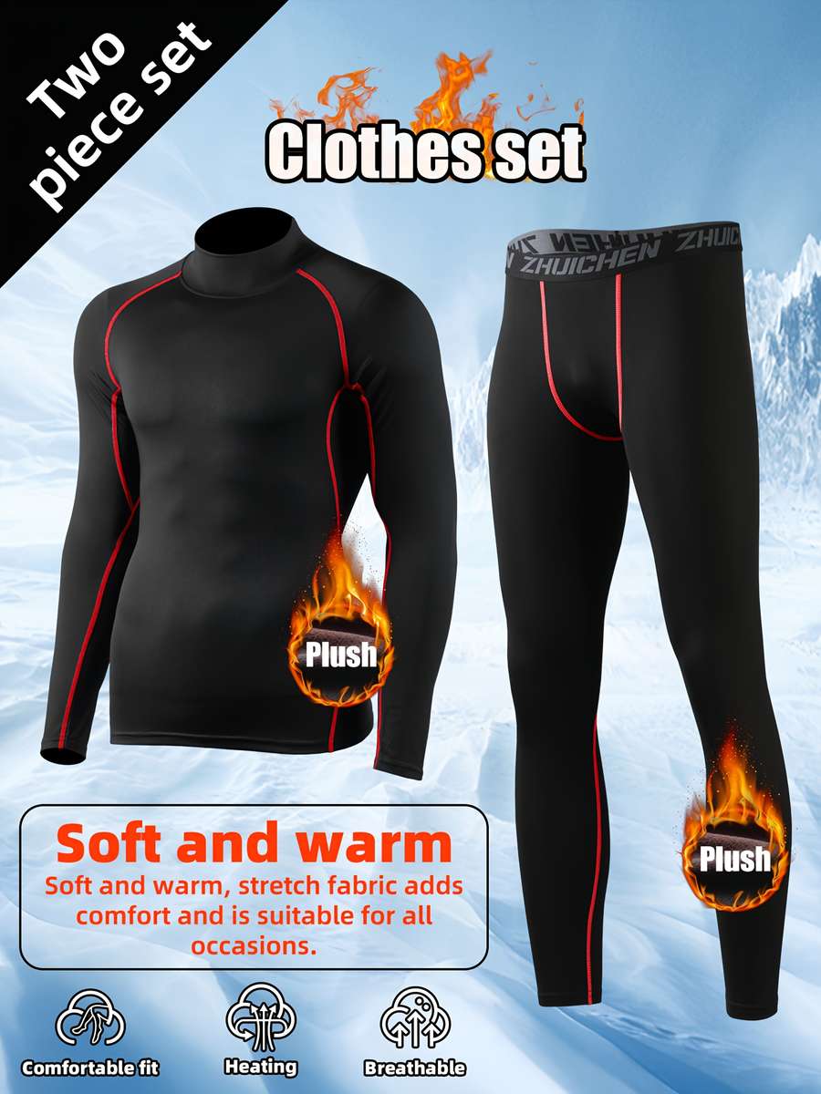 Thermal Underwear Color Black Red Line 2Piece Set Sizes