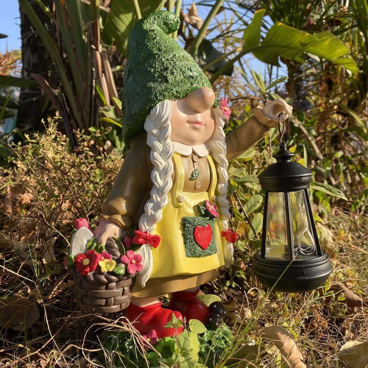 32 51Cm Enchanting Gnome Lantern Garden Statue Solar Powered Indoor Outdoor