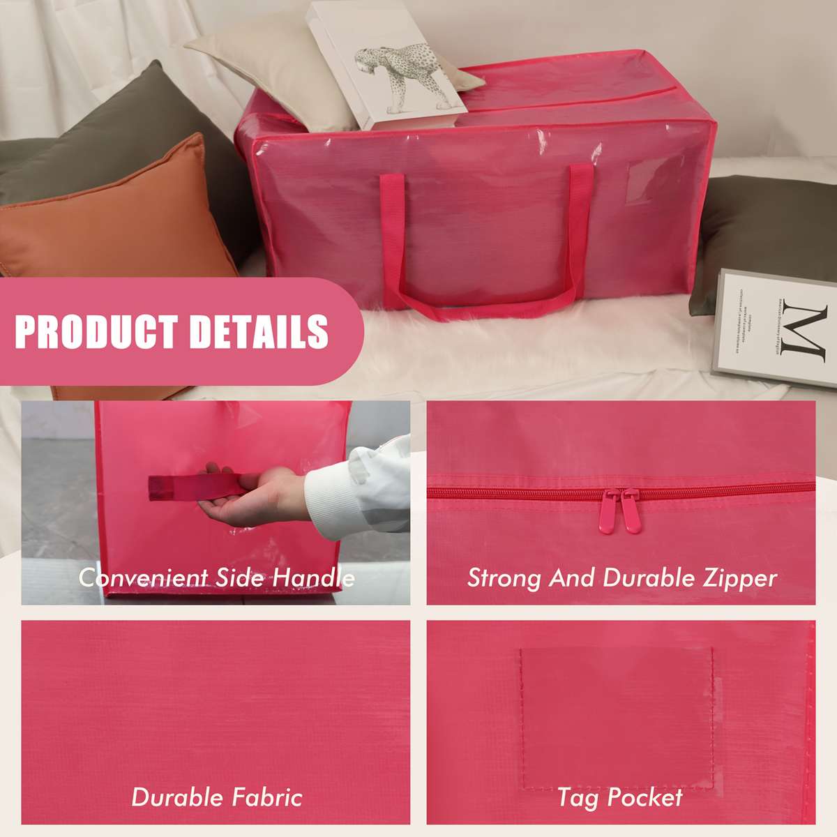 2Pcs Large Moving Bags Rainbow Pink Storage Pink Rainbow 2 Pcs